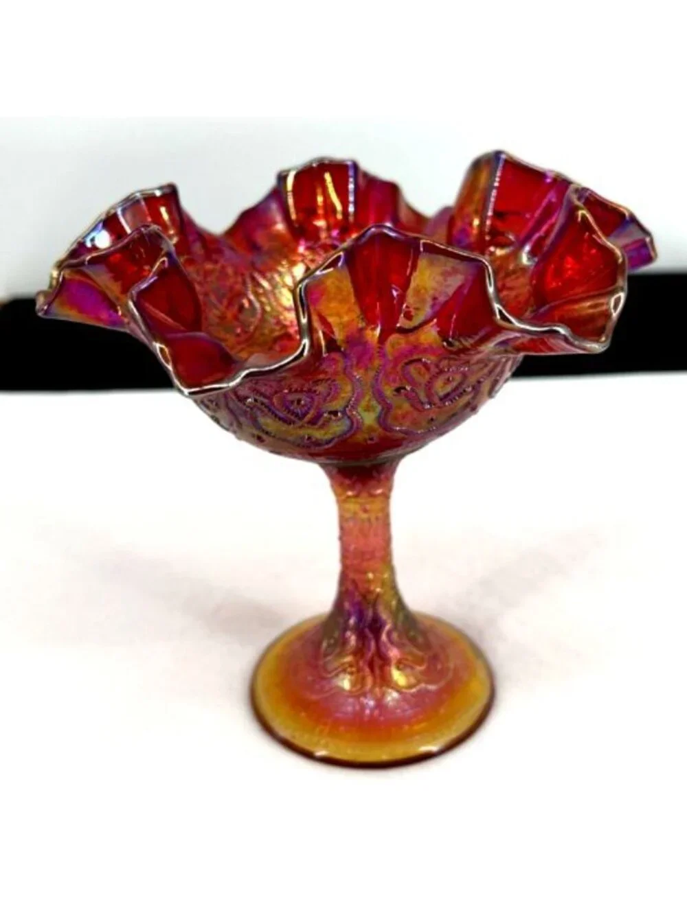 Fenton Persian Medallion Compote Candy Dish Red 6.5